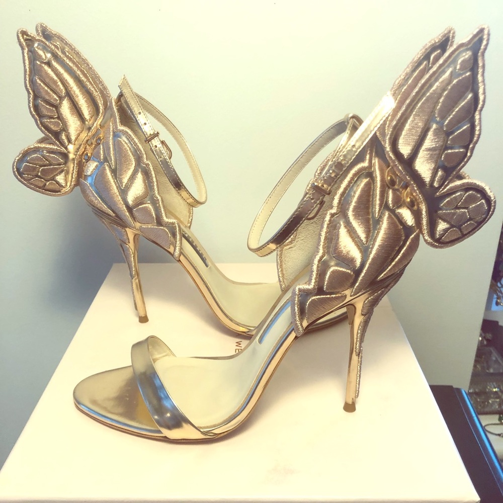 Sophia Webster Chiara Rose Gold Butterfly Heels